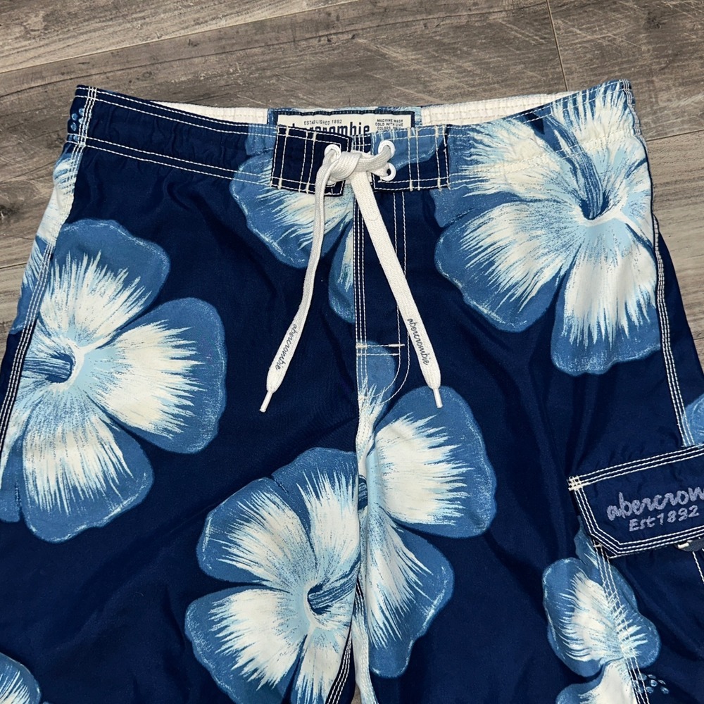Abercrombie Mens XL Board Shorts Navy Blue Floral Swim Trunks Y2K VTG Surfcore - Picture 9 of 10